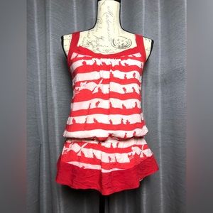 Papaya Womens Red and White Cat Silhouette Top